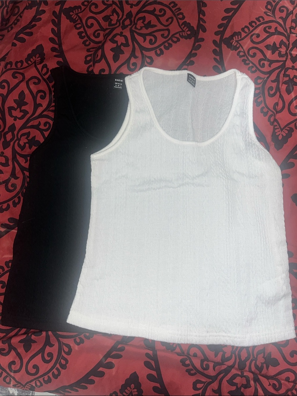 SHEIN White & Black Ribbed Tank Tops - Scoop Neck Sleeveless Duo